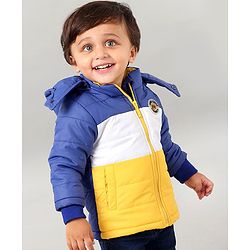 Babyhug Full Sleeves Color Block Hooded Jacket - Blue