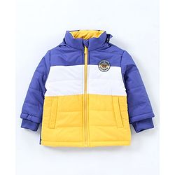 Babyhug Full Sleeves Color Block Hooded Jacket - Blue