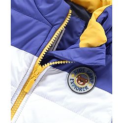 Babyhug Full Sleeves Color Block Hooded Jacket - Blue