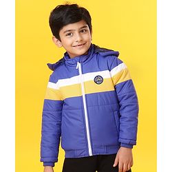 Babyhug Full Sleeves Color Block Hooded Jacket Jacket - Blue