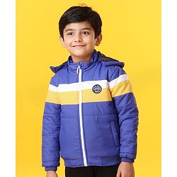 Babyhug Full Sleeves Color Block Hooded Jacket Jacket - Blue