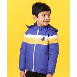Babyhug Full Sleeves Color Block Hooded Jacket Jacket - Blue