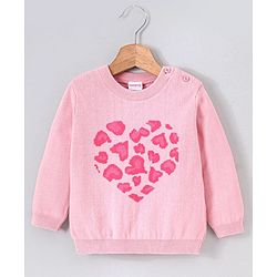 Babyhug Full Sleeves 100% Organic Pullover Sweater Heart Print - Pink