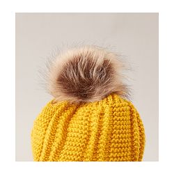 Babyhug Woven Cap with Pom Pom and Gloves Muffler Set - Yellow