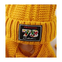Babyhug Woven Cap with Pom Pom and Gloves Muffler Set - Yellow