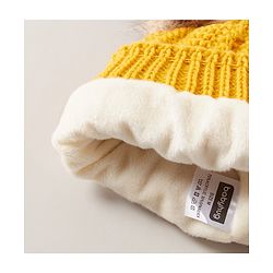Babyhug Woven Cap with Pom Pom and Gloves Muffler Set - Yellow