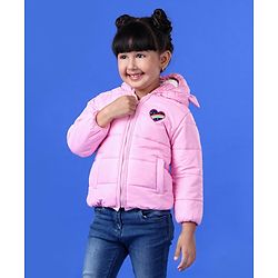 Babyhug Full Sleeves Hooded Padded Heart Patch - Pink