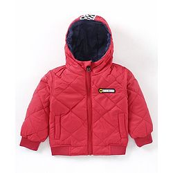 Babyhug Full Sleeves Reversible Jacket With Hood - Red