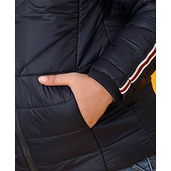 Babyhug Full Sleeves Striped Padded Jacket - Navy Blue