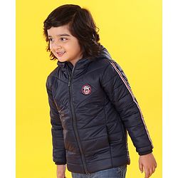 Babyhug Full Sleeves Striped Padded Jacket - Navy Blue