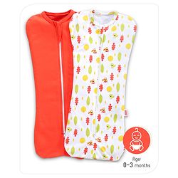 Babyhug Cotton Zipper Swaddle Racoon Print Pack of 2 - Red White
