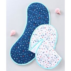 Babyhug Cotton Burp Cloths Bear Print Set of 2 - Navy Blue & White
