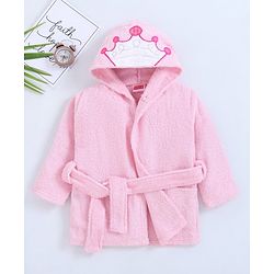 Babyhug Full Sleeves Crown Bathrobe - Pink