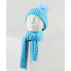 Babyhug Woollen Cap with Muffler & Mittens Blue - Diameter 9 cm