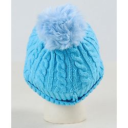Babyhug Woollen Cap with Muffler & Mittens Blue - Diameter 9 cm