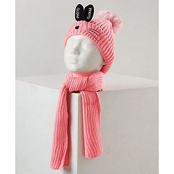Babyhug Woollen Cap with Scarf Peach - Diameter 11 cm