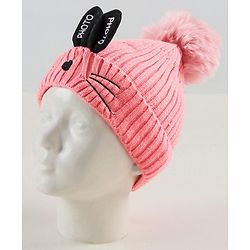 Babyhug Woollen Cap with Scarf Peach - Diameter 11 cm