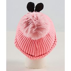 Babyhug Woollen Cap with Scarf Peach - Diameter 11 cm