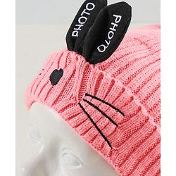 Babyhug Woollen Cap with Scarf Peach - Diameter 11 cm