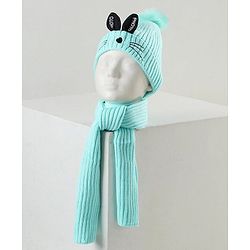 Babyhug Woollen Cap with Scarf Green - Diameter 11 cm
