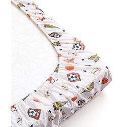 Babyhug Premium 100% Cotton Fitted Crib Sheet Sports Print Regular - White