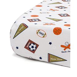 Babyhug Premium 100% Cotton Fitted Crib Sheet Sports Print Regular - White