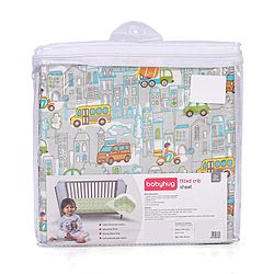 Babyhug Premium 100% Cotton Fitted Crib Sheet Transport Print Small - Blue
