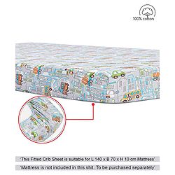 Babyhug Premium 100% Cotton Fitted Crib Sheet Transport Print Large - Blue| Gentle on Babies Skin| Cozy Sleeping Environment| Versatile Use| 100% Cotton| Elastic Borders| Machine Washable