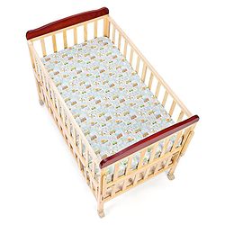 Babyhug Premium 100% Cotton Fitted Crib Sheet Transport Print Large - Blue| Gentle on Babies Skin| Cozy Sleeping Environment| Versatile Use| 100% Cotton| Elastic Borders| Machine Washable