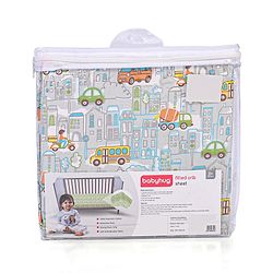 Babyhug Premium 100% Cotton Fitted Crib Sheet Transport Print Large - Blue| Gentle on Babies Skin| Cozy Sleeping Environment| Versatile Use| 100% Cotton| Elastic Borders| Machine Washable