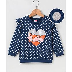 Babyhug Full Sleeves Sweatshirt With Frill Detailing Fox Graphics - Limoges Aop