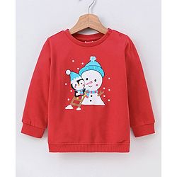 Babyhug Full Sleeves Sweatshirts Snowman Print - Red