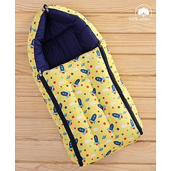 Babyhug 100% Cotton Sleeping Bag cum Carry Nest Space Print - Yellow