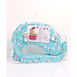 Babyhug Cotton Feeding Pillow With Belt Unicorn Print - Blue