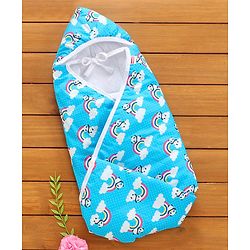 Babyhug 100% Cotton Hooded Quilted Wrapper Panda Print - Blue