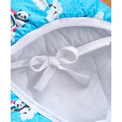 Babyhug 100% Cotton Hooded Quilted Wrapper Panda Print - Blue