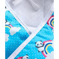 Babyhug 100% Cotton Hooded Quilted Wrapper Panda Print - Blue