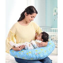 Babyhug 100% Cotton Feeding Pillow with Nursing Cape Moon Print - Blue
