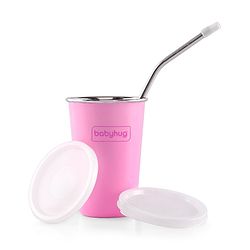 Babyhug Stainless Steel Tumbler With Airtight Lids & Straw Pink - 300 ml