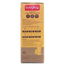 Babyhug Stainless Steel Tumbler With Airtight Lids & Straw Pink - 300 ml