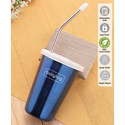 Babyhug Stainless Steel Tumbler With Airtight Lids & Straw Blue - 300 ml