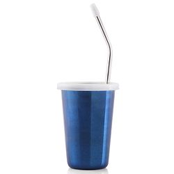 Babyhug Stainless Steel Tumbler With Airtight Lids & Straw Blue - 300 ml