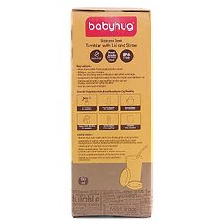 Babyhug Stainless Steel Tumbler With Airtight Lids & Straw Blue - 300 ml