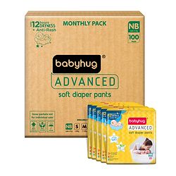 Babyhug Advanced Pant Style Diapers Monthly Box Pack New Born (NB) Size - 100 Pieces