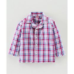 Babyhug Full Sleeves Woven Checked Night Suit - Multicolor