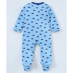 Babyhug Full Sleeves Foooted Sleepsuit Car Print - Blue
