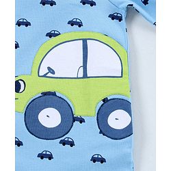 Babyhug Full Sleeves Foooted Sleepsuit Car Print - Blue