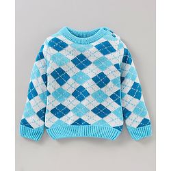 Babyhug Full Sleeves Intarsia Knitted Sweater Set - Blue