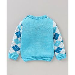 Babyhug Full Sleeves Intarsia Knitted Sweater Set - Blue