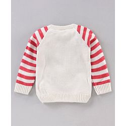 Babyhug Full Sleeves Stripe Sweater & Bottom Reindeer Embroidery - White Red
